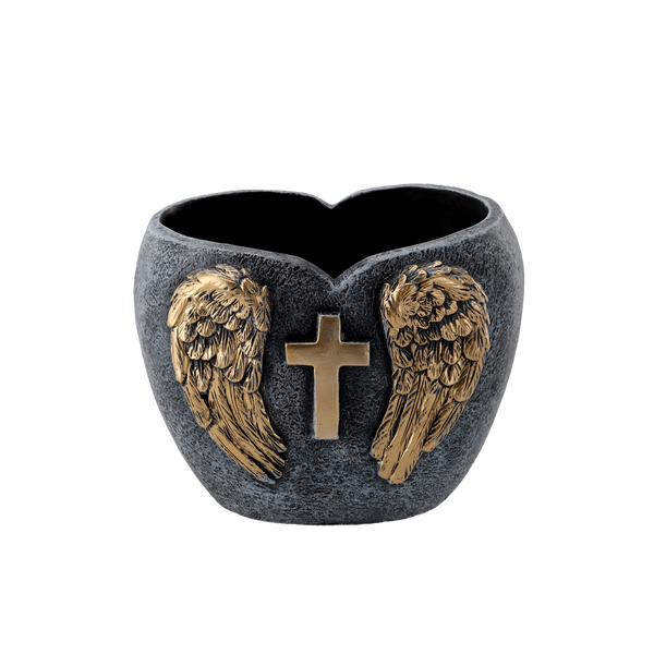 VAS DE CEMENTERIE - INIMĂ GRI ÎNTUNECAT - AURIE 20 X 15 X 16,5 CM *8929