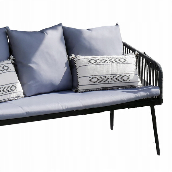 GARDEN FURNITURE SET MADE OF WOVEN ROPE (2 ARMCHAIRS + SOFA + TABLE) - ANTHRACITE, CUSHIONS - GREY