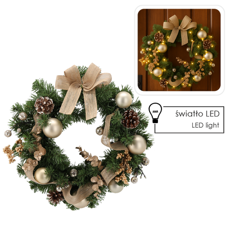 Coroană de Crăciun 15 LED 40 CM AURIE *0301