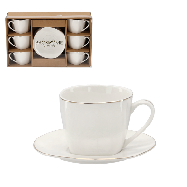 SET OF 6 CUPS WITH SAUCER 250 ML WITH GOLDEN DECORATIVE STRIPE