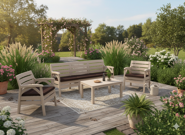 ZESTAW MEBLI OGRODOWYCH CAPPUCCINO "SANTANA" (2x FOTEL, ŁAWKA 3os.)