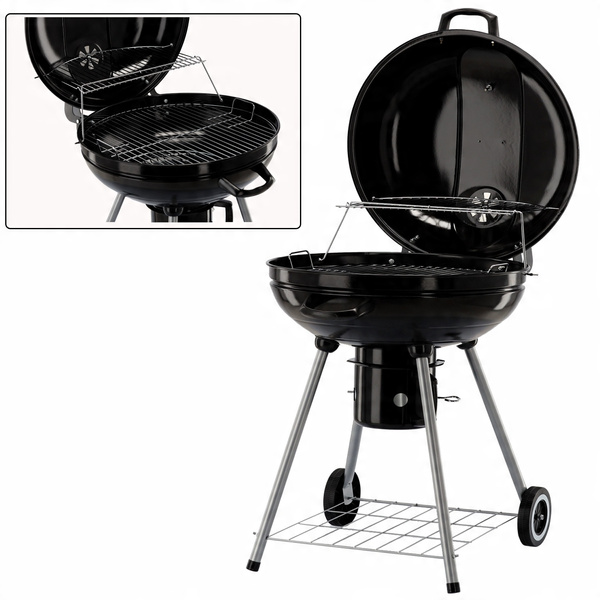 CHARCOAL KETTLE BBQ WITH LID, ASH PAN AND WHEELS 66 x 57 x 85 CM