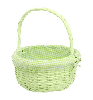 RŮŽOVÝ RATTANOVÝ KOŠ 28 x 28 x 14/33 CM S MADLEM A MATERIÁLEM - ZELENÝ *7152