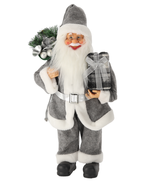 CHRISTMAS FIGURE - STANDING SANTA IN GREY CLOTH 60 CM