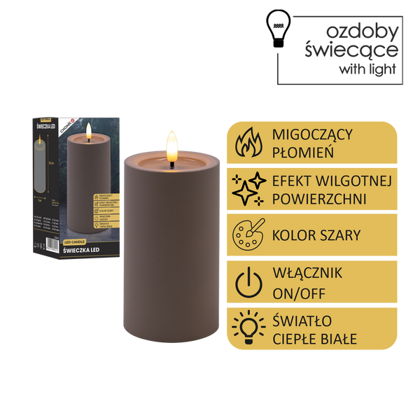 CANDLE LED GRIJ 7 X 12,5 CM *9414