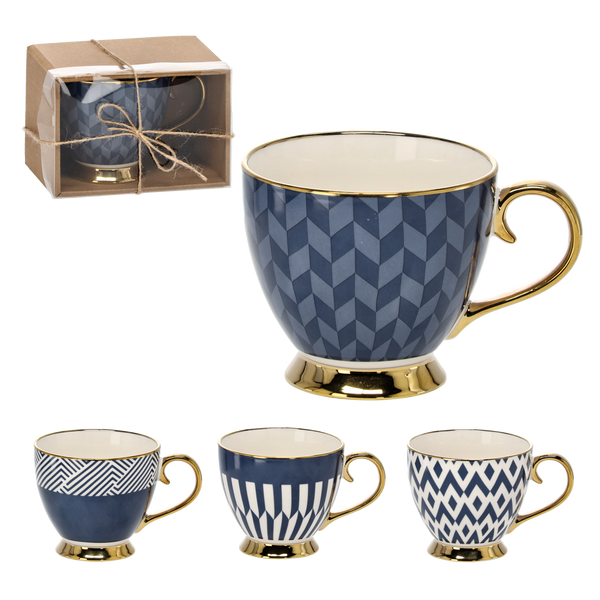 KUBEK PORCELANOWY 445 ML NA NÓŻCE GRANATOWY / ZŁOTY MIX WZORÓW opak=1szt *7963