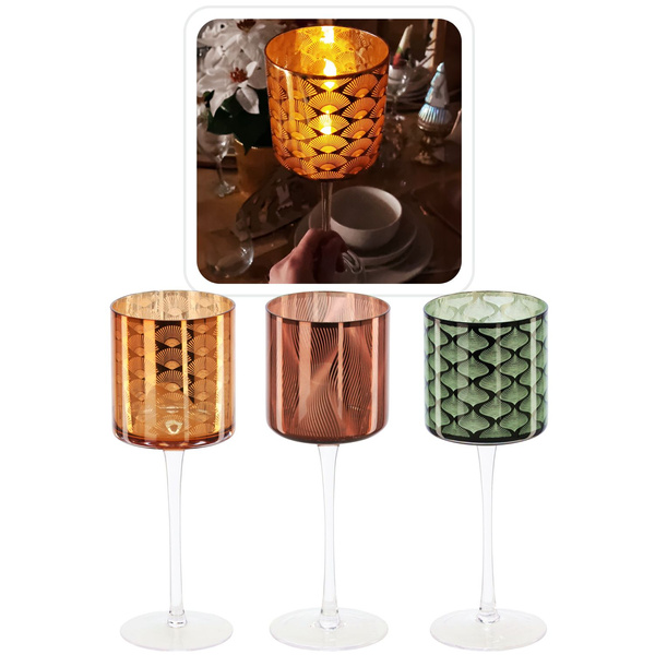 GLASS TEALIGHT CANDLE HOLDER 9 x 24,8 CM ELEGANT MIX DESIGNS