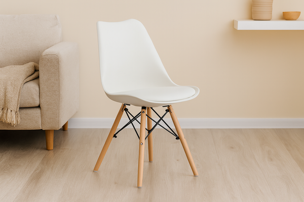 KRZESŁO Z TWORZYWA SZTUCZNEGO NA DREWNIANYCH NOGACH Z PODUSZKĄ - BIAŁE *2936