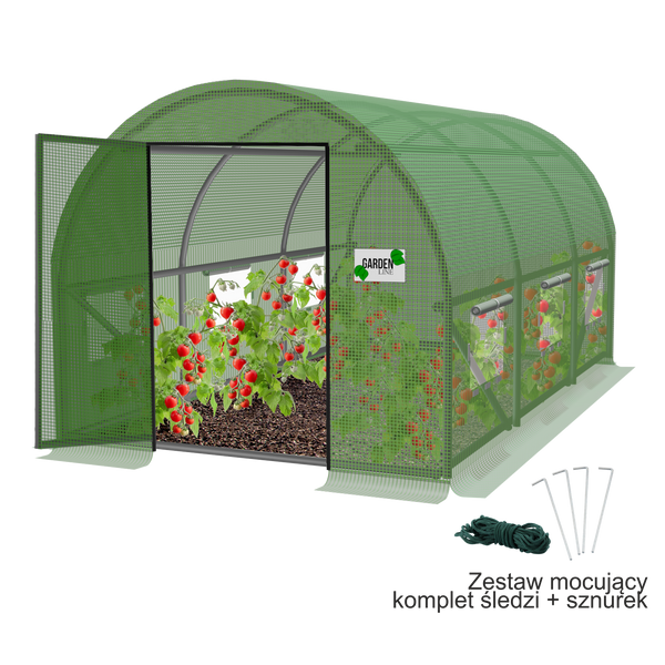 TUNEL FOLIOWY OGRODOWY 3 SEGMENTOWY ZIELONY 4 x 2,5 x 2 M Z DRZWIAMI NA ZAWIASIE