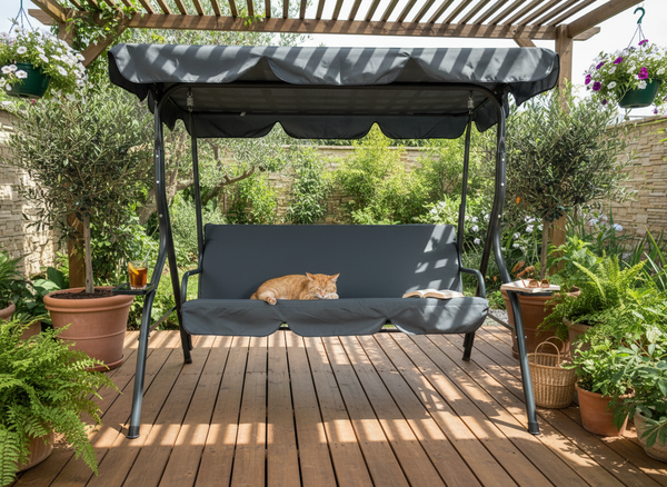 HUŚTAWKA OGRODOWA 170 x 110 x 153 cm ANTRACYT BEZ PODN. Z PODSTAWKAMI NA KUBEK 