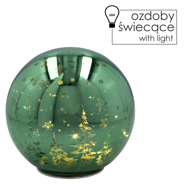 OZDOBA BOŻONAR. - SZKLANA KULA LED ZIELONA 14 CM *1266
