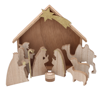 SET DE 10 ELEMENTE DIN LEMN - PASTORUL CRĂCIUNULUI. 27 x 25 x 3,5 CM ambalaj=6 seturi *9027