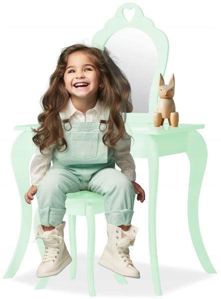 MAŁA TOALETKA KOSMETYCZNA MIĘTOWA Z LUSTREM + TABORET *3549