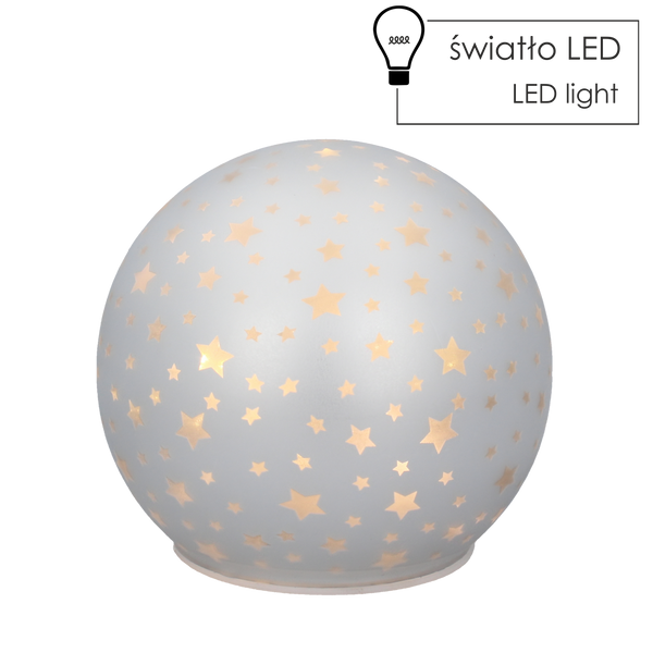 BOL DE STICLĂ - ALB CU STELE LED 12 x 11 CM pachet=4buc *1839