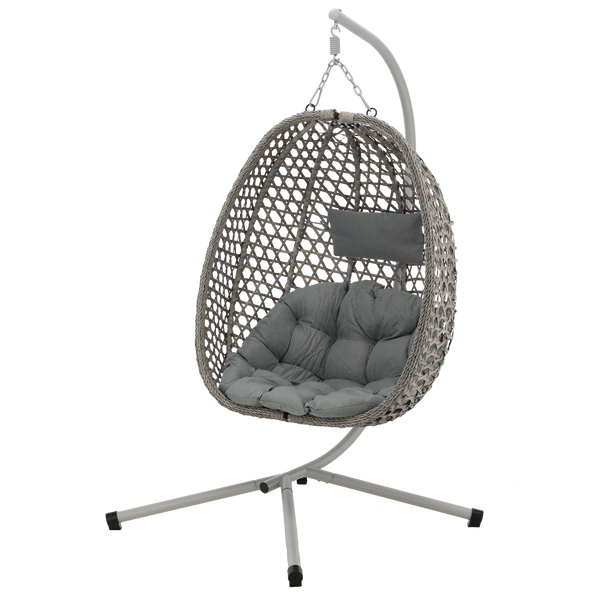 FOTEL WISZĄCY SKŁADANY SZARY, PODUSZKA - CIEMNY SZARY, RAMA - JASNY SZARY *9094