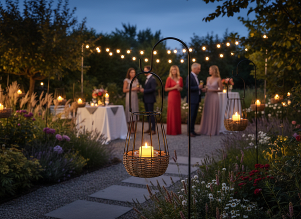 LAMPION METALOWY - CZARNO-BRĄZOWY 22/37 CM Z WKŁADEM SZKLANYM