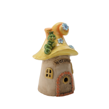 GARDEN FIGURINE - YELLOW MUSHROOM HOUSE WITH LED 22,9 x 20,9 x 35,1 CM