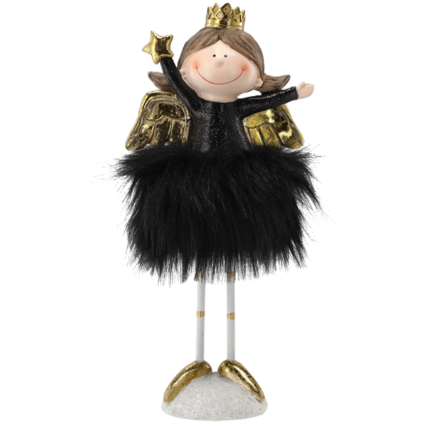 ANGEL IN BLACK DRESS WITH FUR 31 CM LED