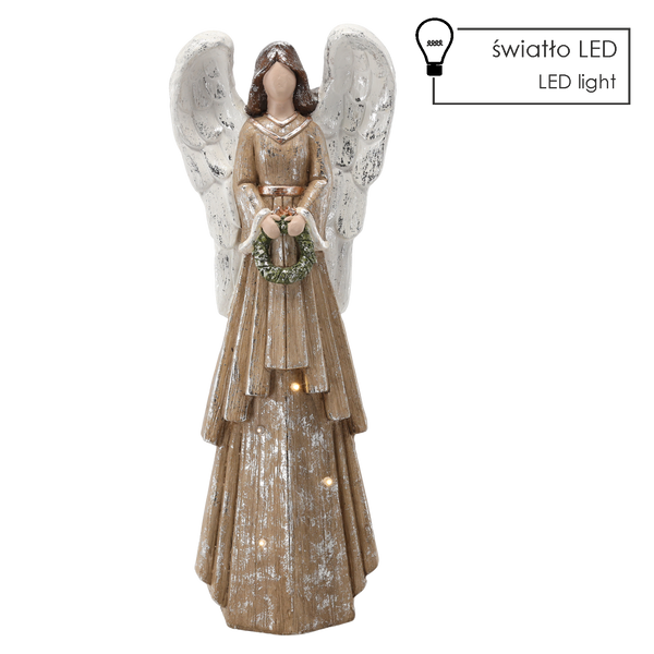 FIGURINE OF THE NATIVITY - ANGEL WITH A WREATH 23 X 13 X 63 CM LED