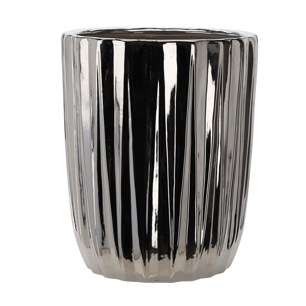 OSŁONKA CERAMICZNA NA DONICZKĘ 39,5 x 39,5 x 48,5 CM SREBRNA PRĄŻKI *3444