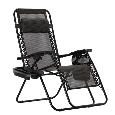 FOLDING GARDEN LOUNGER WITH STAND, POCKET, AND HEADREST