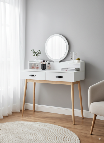 TOALETKA KOSMETYCZNA BIAŁA Z LUSTREM 100 x 40 x 139 CM *1602