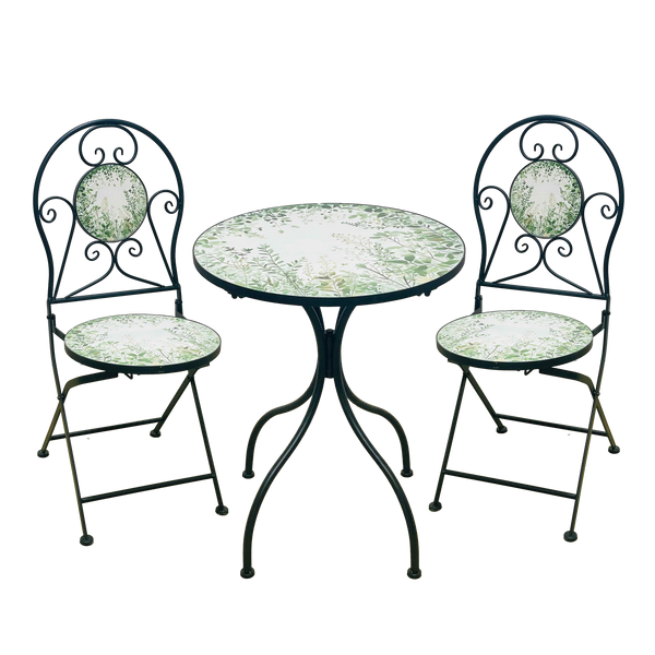 ZESTAW MEBLI OGRODOWYCH METALOWYCH MOZAIKA "FYLLA" STÓŁ + 2 KRZESŁA