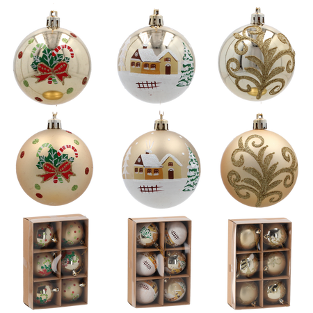 SET OF 6 CHRISTMAS BAUBLES GOLD 7 CM