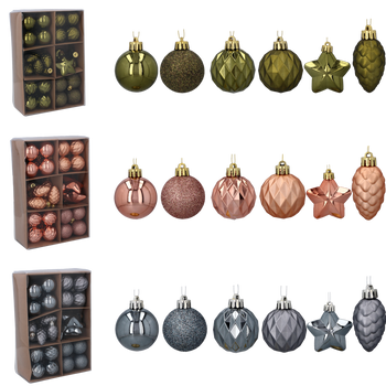 SET OF 47 BAUBLES 4-6 CM OLIVE/COPPER/GRAPHITE MIX DESIGNS