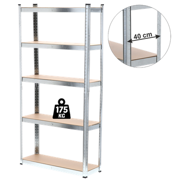 REGAŁ 5-POZIOMOWY 180 x 90 x 40 CM UDŹWIG PÓŁKI: 175 KG *0878