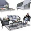 GARDEN FURNITURE SET MADE OF WOVEN ROPE (2 ARMCHAIRS + SOFA + TABLE) - ANTHRACITE, CUSHIONS - GREY