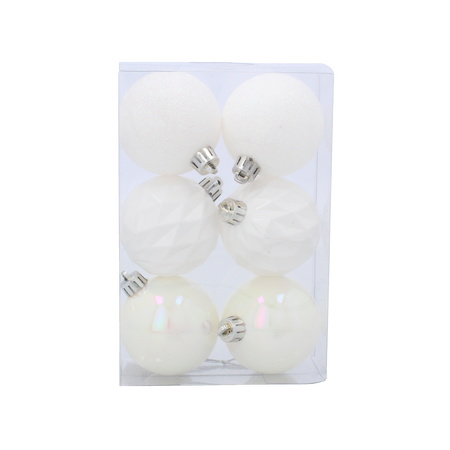 KPL. 6 BOMBĂ CHOINCĂ 6 CM ALBE *2822