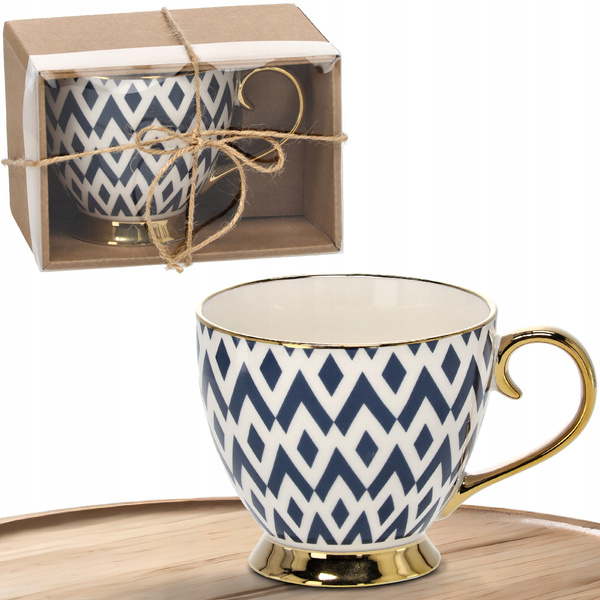 HRNČEK PORCELÁNOVÝ 445 ML NA NOŽIČKE MODRO/ZLATÝ MIX VZOROV balenie=1ks *7963