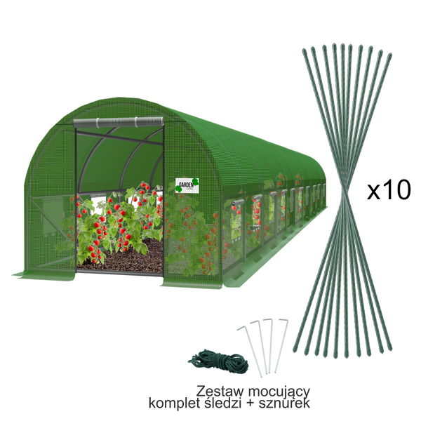 TUNEL FOLIOWY OGRODOWY 10 SEGMENTOWY ZIELONY 10 x 4 x 2 M