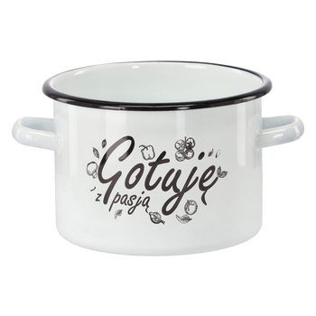 GARNEK EMALIOWANY 3 L 18 CM BIAŁY GOTUJĘ Z PASJĄ *2372