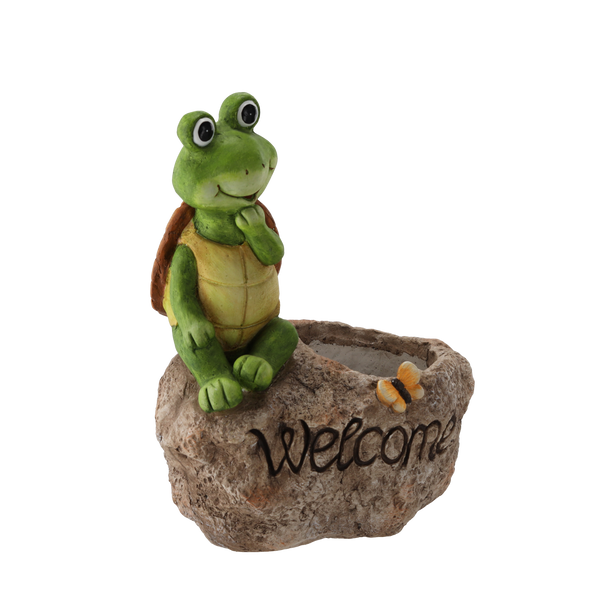 GARDEN FLOWER POT – TURTLE "WELCOME" ON STONE 29 X 21 X 40,5 CM