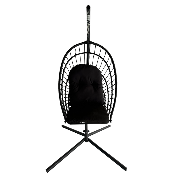 ERIS BLACK HANGING FOLDABLE CHAIR, PILLOW - BLACK, FRAME - BLACK