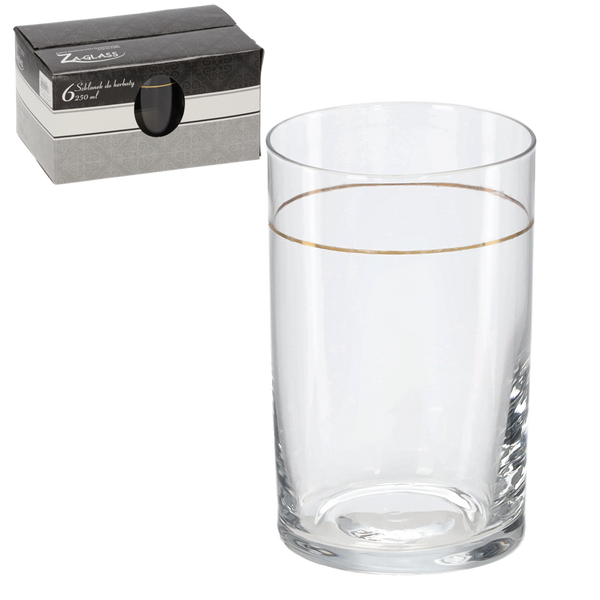 SET OF 6 DECORATED GLASS TUMBLERS WITH GOLD STRIPE