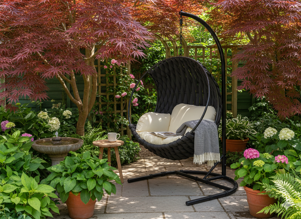 FOTEL WISZĄCY TABANI - CZARNY, BEŻOWA PODUSZKA, CZARNA RAMA 