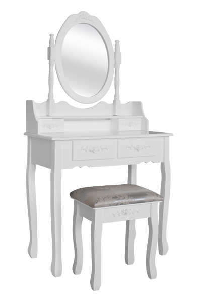 TOALETKA BIAŁA KOSMETYCZNA Z LUSTREM + TABORET *3992