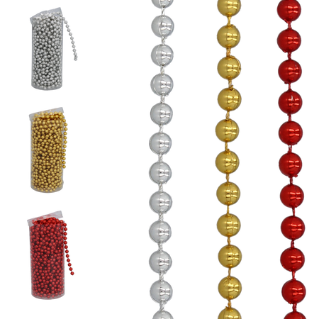 GARLAND 10 M BEADS 6 MM RED/GOLD/SILVER