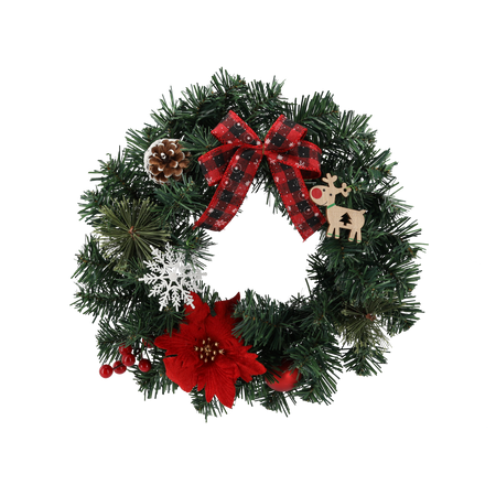 CHRISTMAS WREATH 30 CM RED WITH POINSETTIA