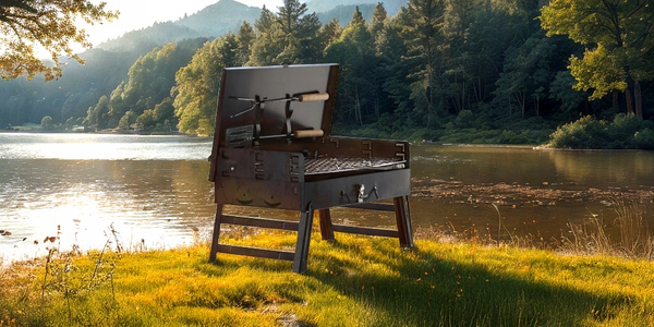 SKLADACÍ TURISTICKÝ GRIL S KUFROM, VIDLICAMI A LYŽICOU 43 x 26,5 x 46,5 CM *4841