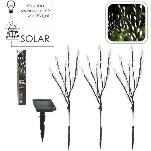 SOLÁRNA LAMPA H 60 CM 3 MŔTVIČKY 60 LED TEPLÁ BIELA *6094