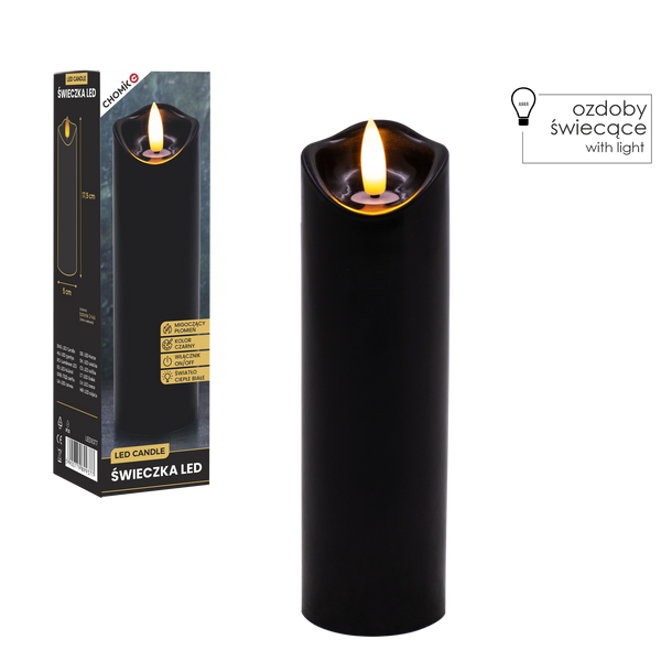 LED CANDLE BLACK 5 X 17,5 CM