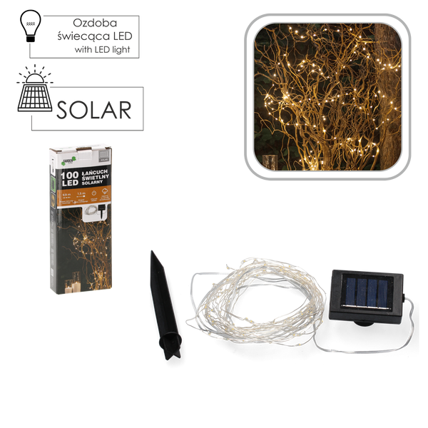 Solární světelný řetěz d. 1,5 + 9,9 m 100 LED *0067