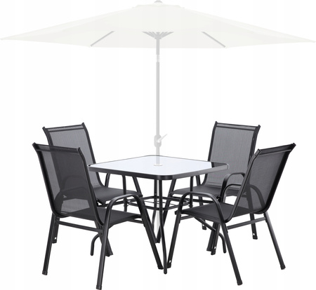 GARDEN FURNITURE SET - 4 CHAIRS + SQUARE TABLE - BLACK *3521