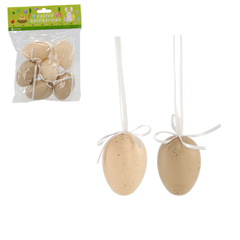 Set de 6 ouă de Paște 4 x 6 cm cu suport bej *8012