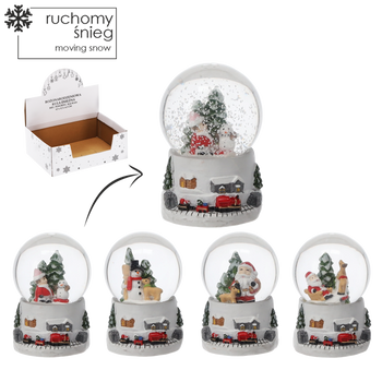 BOŻONARODZENIOWA KULA ŚNIEŻNA - SANIE MIKOŁAJA 4,5 x 4,5 x 6,5 CM BIAŁA MIX WZORÓW disp=12szt *5720