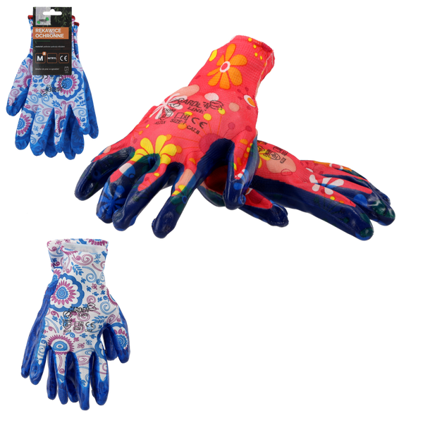 GARDEN GLOVES "8" PATTERN, POLYESTER WITH NITRILE PACKET=12